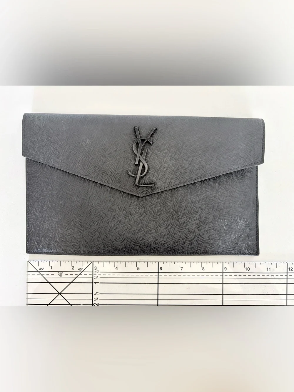 Saint Laurent Black Leather YSL Logo Envelope Clutch